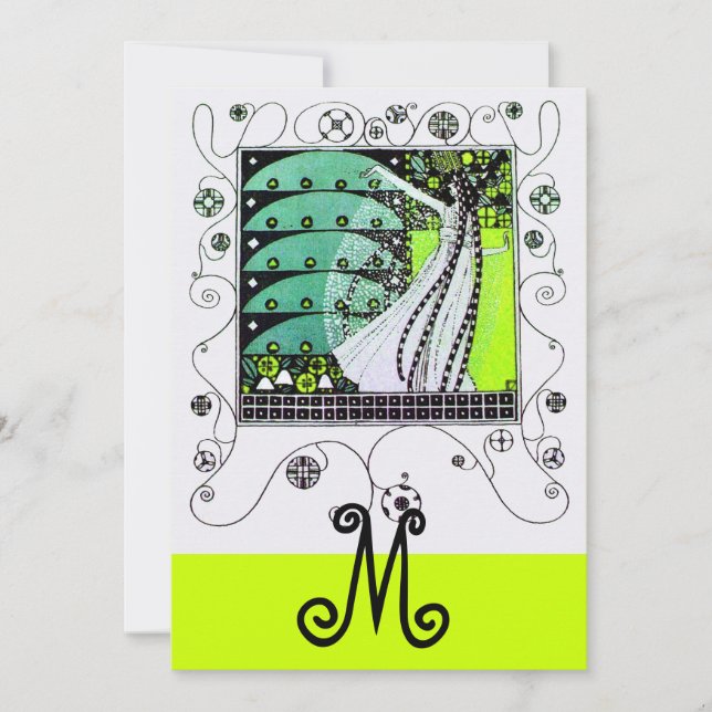 Convite MAGIA DA PRIMAVERA, verde preto amarelo brilhante (Frente)