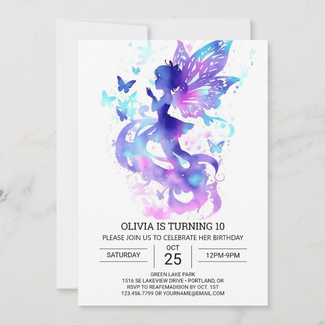 Convite Magia de Aniversário do Jardim de Fada Digital (Frente)