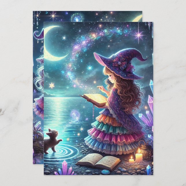 Convite Magia do Dia das Bruxas de Bruxas Brancas Imprimív (Frente/Verso)