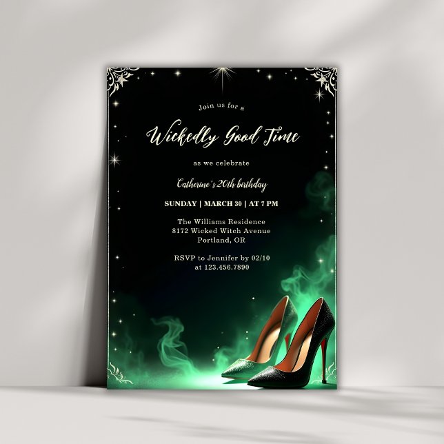 Convite Magia Emerald Green Elegante Wicked Birthday (Elegant Wicked Birthday Party Invitation For Adults – Evil Witch Magical Emerald Green Theme)
