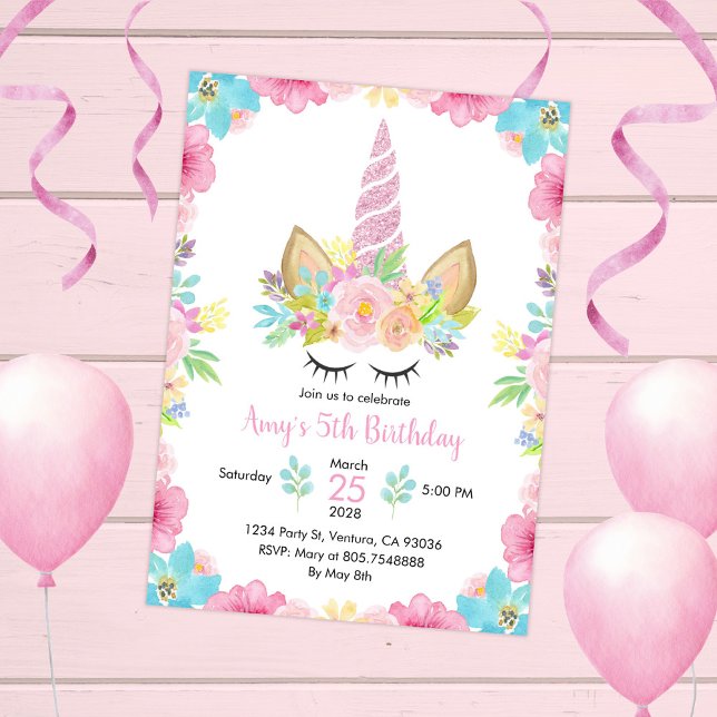 Convite Magia Floral de Aquarela de Festa de aniversário U (Criador carregado)