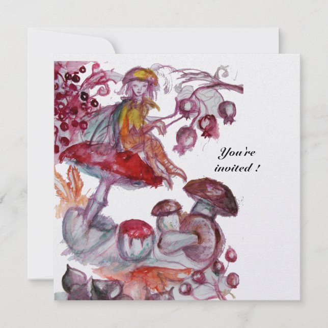 Convite MAGIA FOLHETO DE COGUMELOS gelo branco roxo vermel (Frente)