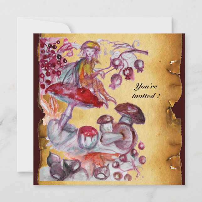 Convite MAGIA FOLHETO DE COGUMELOS pergaminho (Frente)
