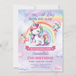 Convite Magia Rainbow Unicorn no segundo aniversário