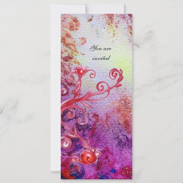 CONVITE MAGIA VERMELHA ENVOLVE EM ROXO AMARELO BRILHOS DOR (Frente)