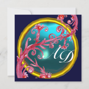 Convite MAGIC BERRIES 4,MONOGRAM azul preto branco roxo