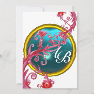 Convite MAGIC BERRIES 4,MONOGRAM branco azul roxo vermelho