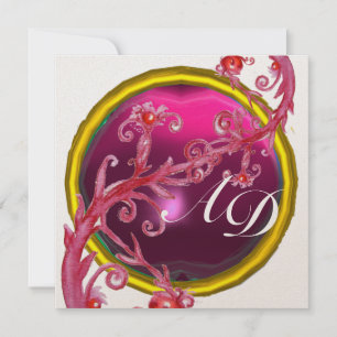 Convite MAGIC BERRIES 4,MONOGRAMA - ouro aquamarino azul