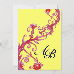 Convite MAGIC BERRIES,MONOGRAMA vermelho-amarelo-púrpura p