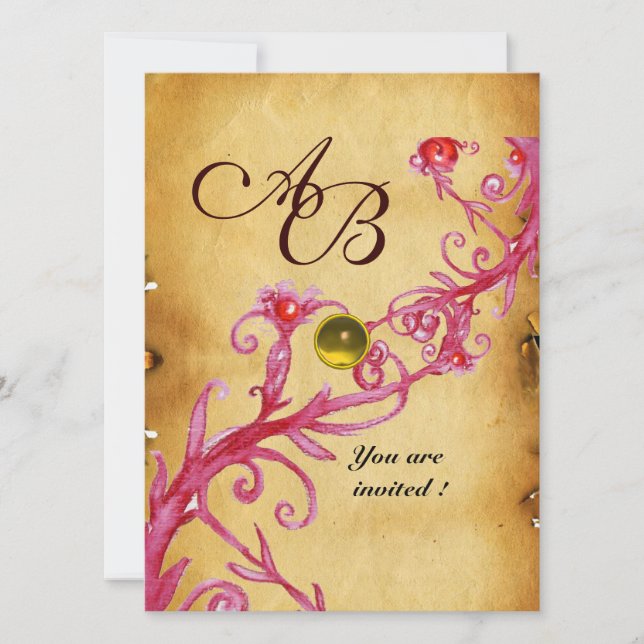 Convite MAGIC BERRIES MONOGRAMAS PAPEL Amarelo (Frente)