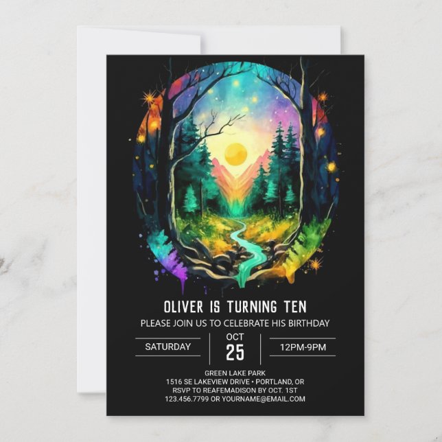 Convite Magic Elegant Brushwood Birthday (Frente)