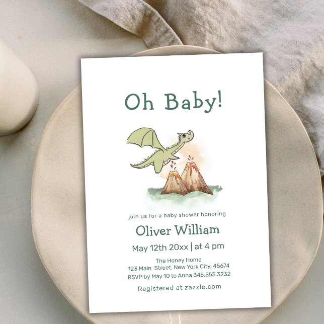 Convite Magic Fairytale Dragon Chá de fraldas (Magic Fairytale Dragon Mountain Baby Shower Invitation)
