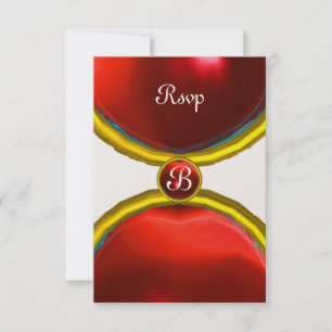 Convite MAGIC RINGS, MONOGRAM rsvp gem red gold