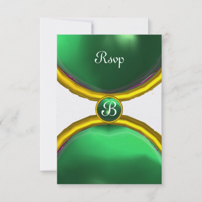Convite MAGIC RINGS, MONOGRAM rsvp gem verde gelo (Frente)