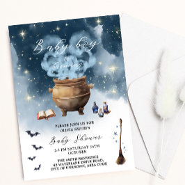 Convite Magic Witch Cauldron Baby Boy Breking Chá de frald