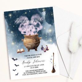 Convite Magic Witch Cauldron Baby Girl Chá de fraldas
