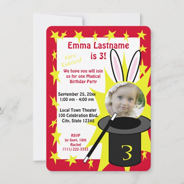 Convite Mágica - Aniversário Vermelho (Frente)