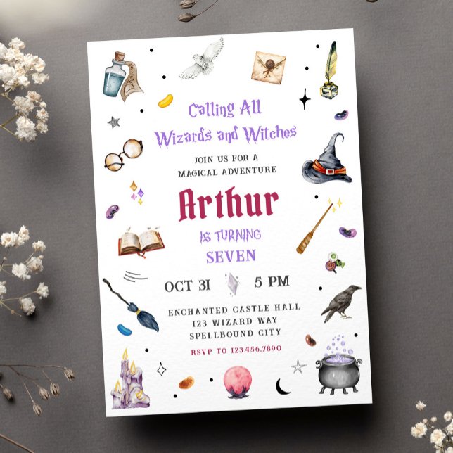 Convite Mágica Aquarela de Bruxos e Feiticeiras de Anivers (Criador carregado)