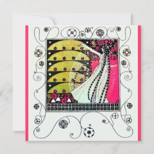 Convite MÁGICA DA PRIMAVERA, Fúcsia,Amarelo Verde,Preto