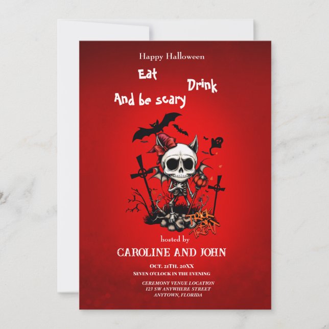 Convite Mágica de abóbora e diversão óssea. (Frente)