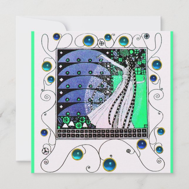 Convite MÁGICA DO preto azul-branco-PRIMAVERA (Frente)