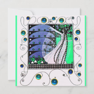 Convite MÁGICA DO preto azul-branco-PRIMAVERA