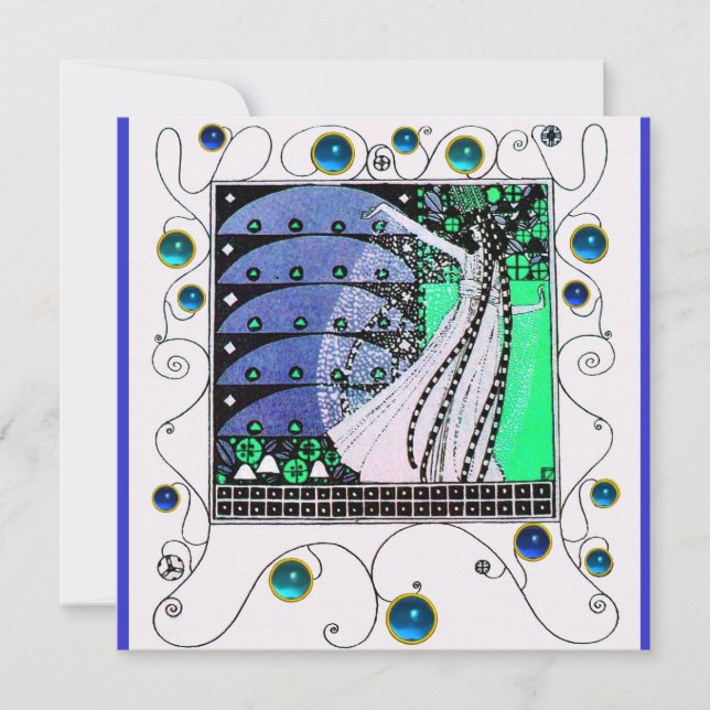 Convite MÁGICA DO preto azul-branco-PRIMAVERA (Frente)