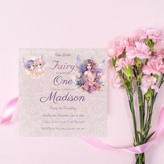 Convite Magica Fada Rosa pastel Um Aniversário