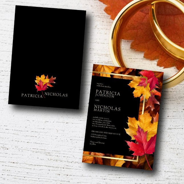 Convite Mágica Negra Conhece Casamento de outono de Ouro R (Criador carregado)