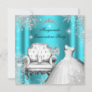 Convite Mágica Princesa Quinceanera Mascarada Azul-petróle