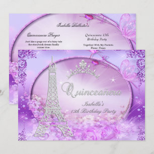 Convite Magica Princesa Quinceanera Tiara Roxa Rosa
