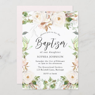 Convite Mágica White Winter Wonderland Blush Baptism