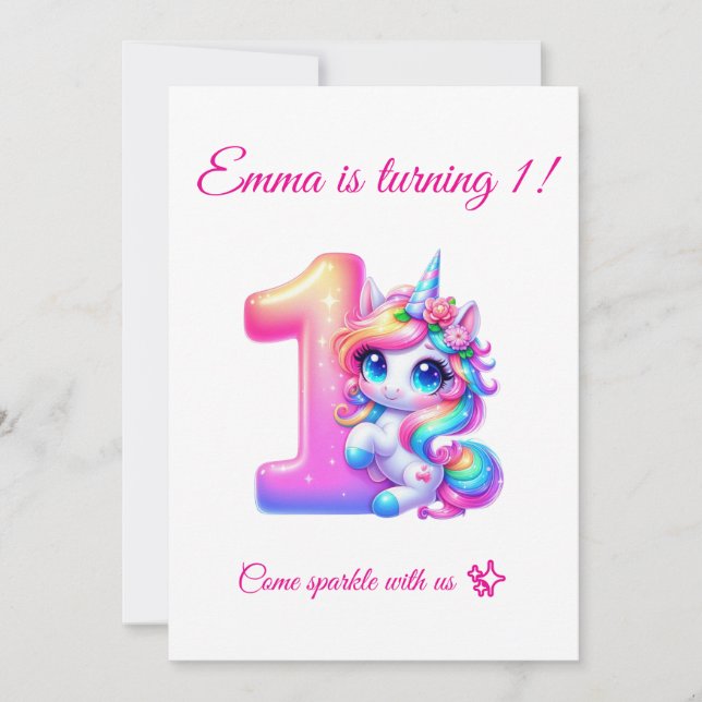 Convite Magical 1st Birthday Invitation Editable (Frente)