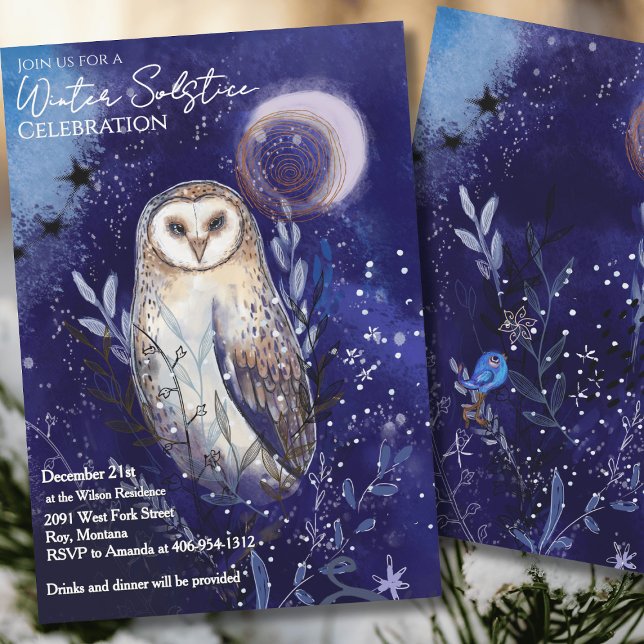 Convite Magical Barn Owl Winter Solstice Celebration  (Magical Barn Owl Winter Solstice Celebration Invitation)