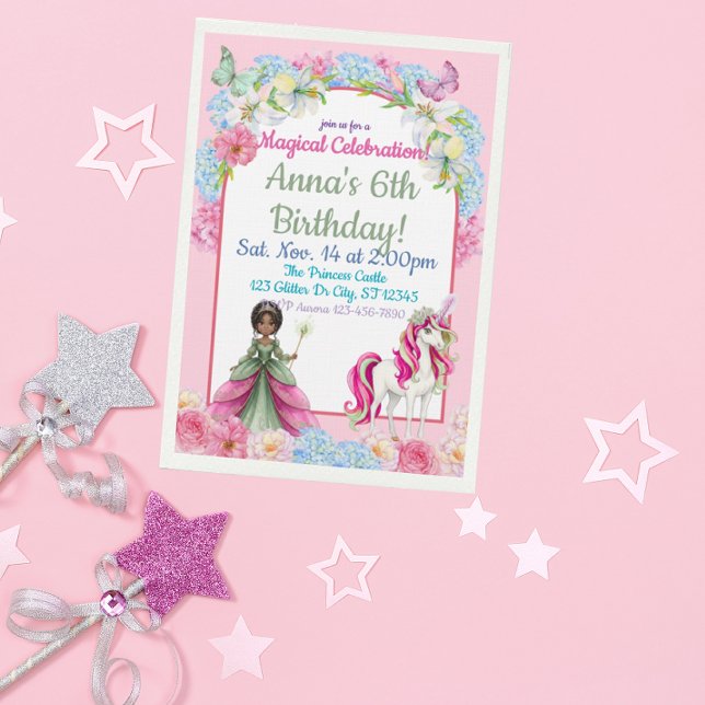 Convite Magical Black Princess Unicorn Birthday (Criador carregado)