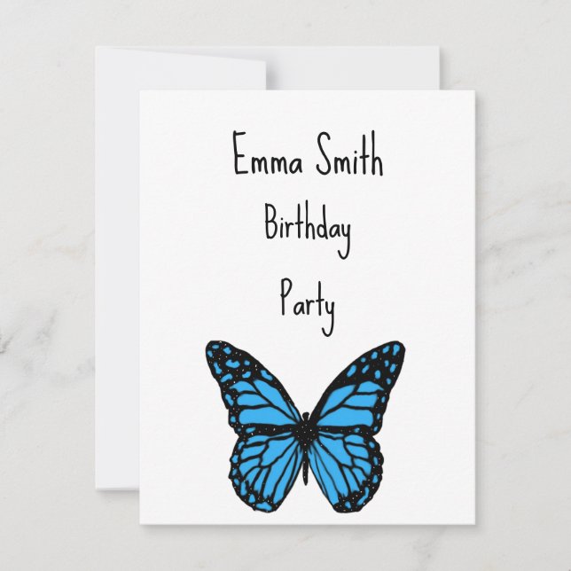 Convite Magical blue butterfly pink glitter art  (Frente)