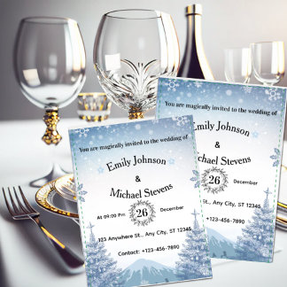 Convite Magical Blue Winter Mountain Christmas Wedding