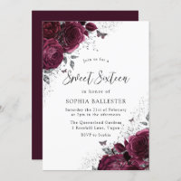 Magical Burgundy Rosas Silver Elegant Sweet 16