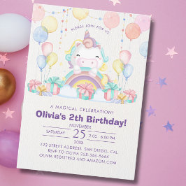 Convite Magical cute unicorn girl birthday celebration