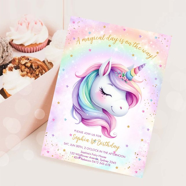 Convite Magical Day Unicorn and Rainbows Birthday (Criador carregado)