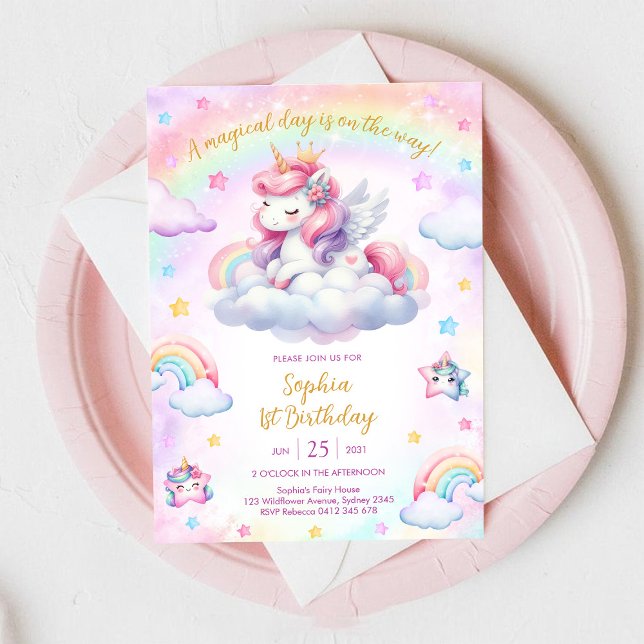 Convite Magical Day Unicorn and Rainbows Birthday (Criador carregado)