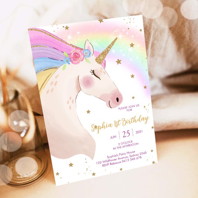 Convite Magical Day Unicorn and Rainbows Birthday (Criador carregado)