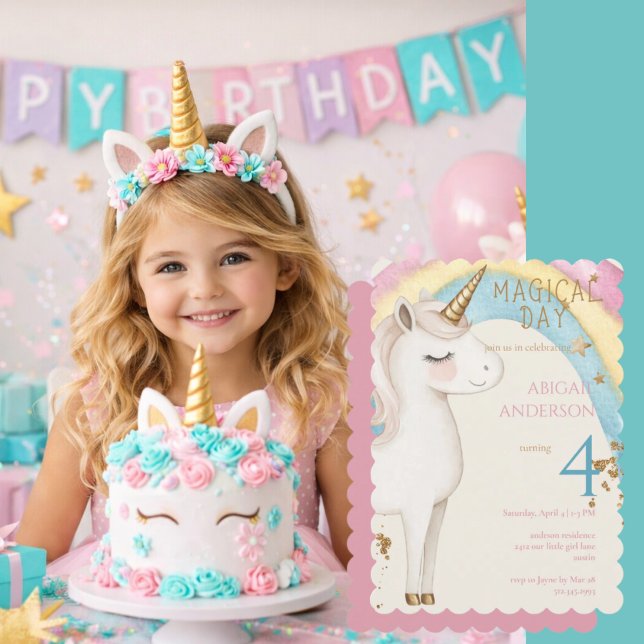 Convite Magical Day Unicorn Rainbow Girl Birthday Party (Criador carregado)