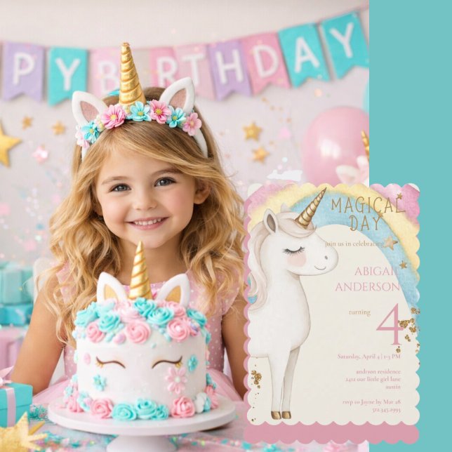Convite Magical Day Unicorn Rainbow Girl Birthday Party II (Criador carregado)