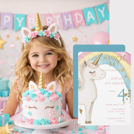 Convite Magical Day Unicorn Turquoisse Girl Birthday Party