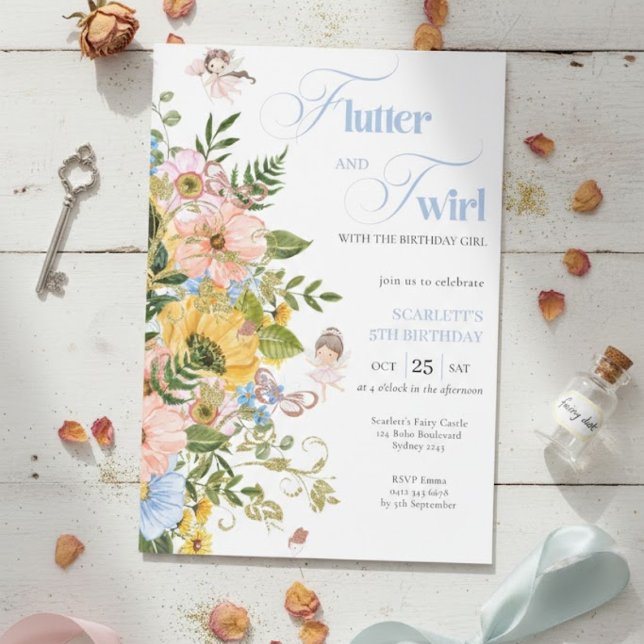 Convite Magical Fairy Floral Garden Pixie Girls Birthday  (Criador carregado)