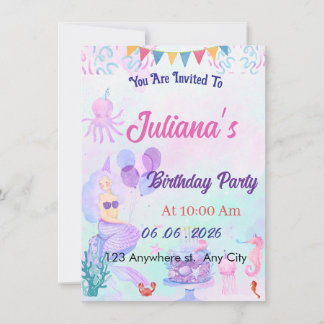 Convite Magical  Mermaid Birthday Invitation Card