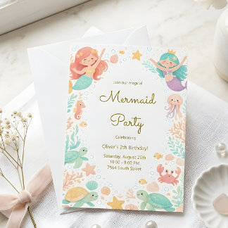 Convite Magical Mermaid Under the Sea Kids Birthday Party 