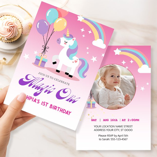Convite Magical one Birthday Unicorn (Criador carregado)