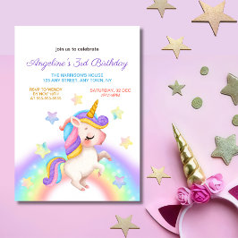 Convite Magical Pastel Rainbow Stars Unicorn Birthday